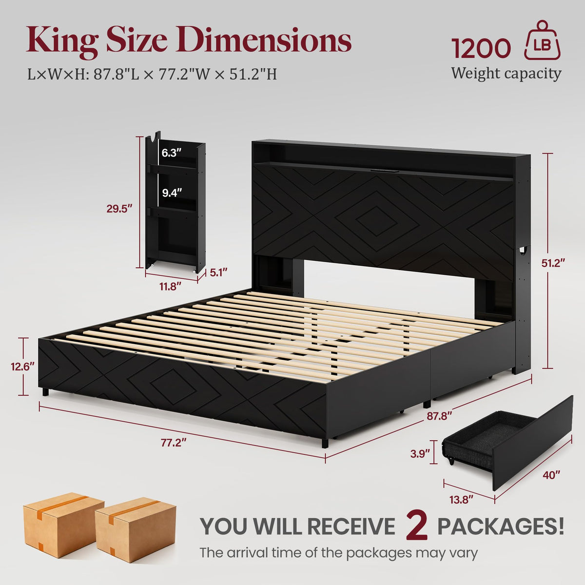 King Size Bed Frame with Tall Headboard T521591