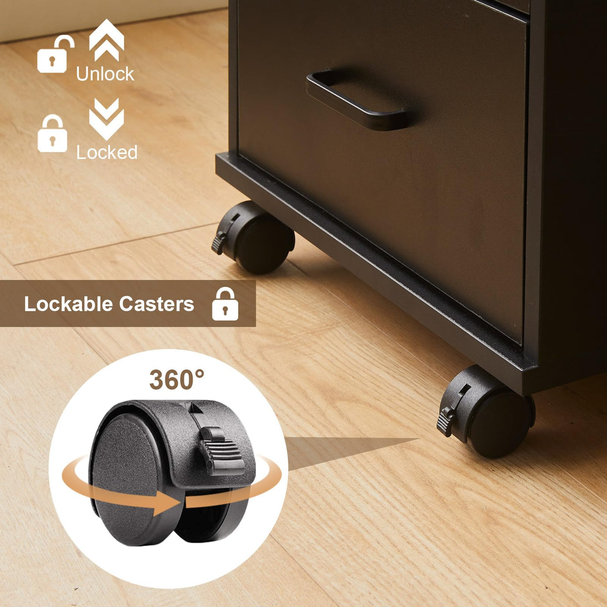 3 Drawer Black File Cabinet with Lock K7741