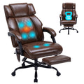 Brown Heated Massage Reclining Leather Office Chair with Foot Rest X162447