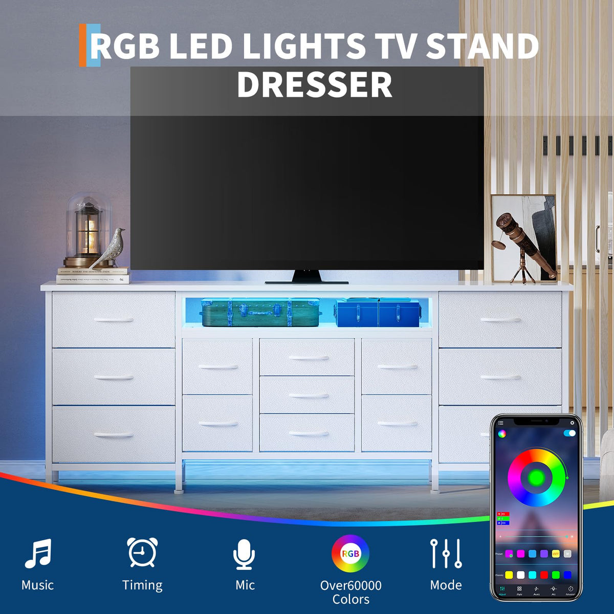White 70 Inch 13 Drawer TV Stand B11972