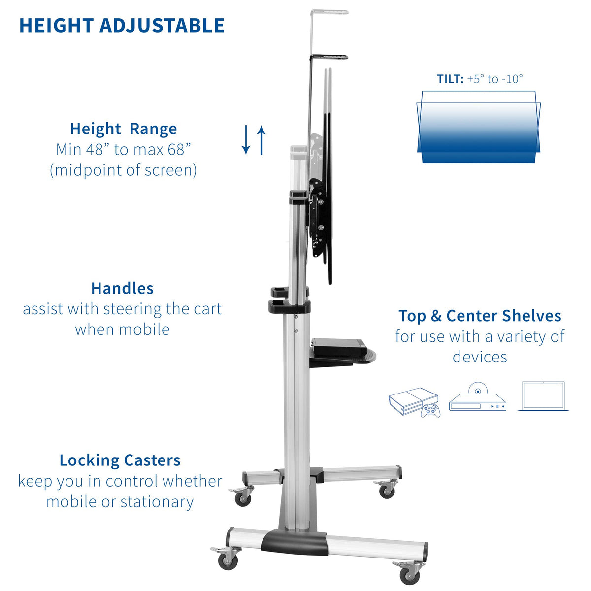 Adjustable Rolling Mobile TV Stand W781