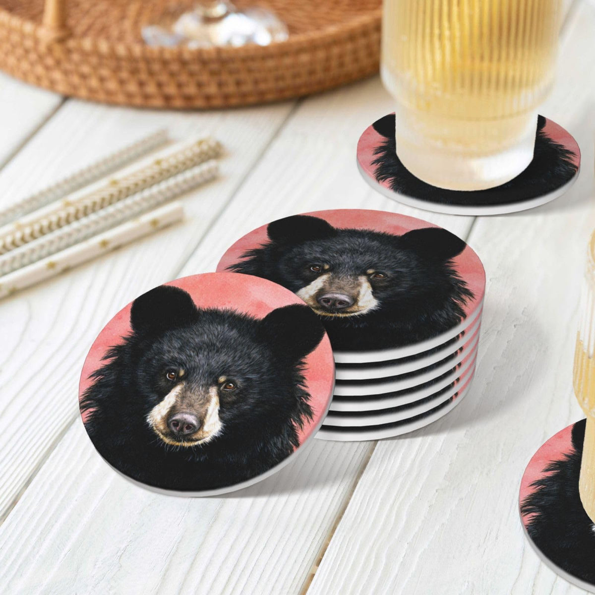 Ceramic Coasters with Holder Set of 6 W54189