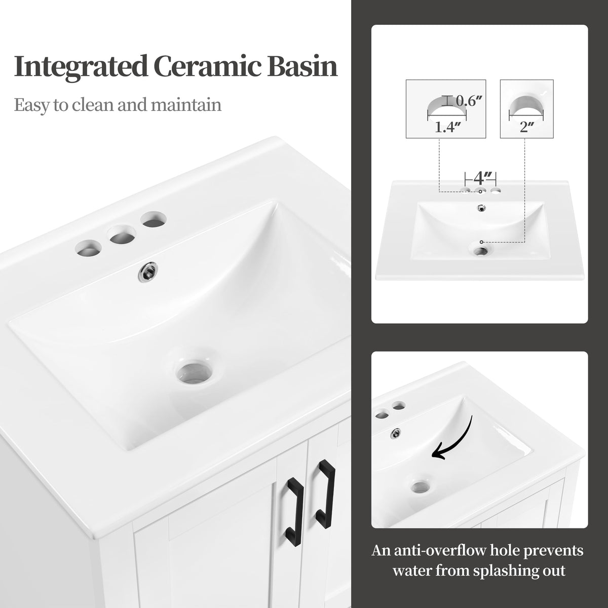 24" White Bathroom Vanity with Sink P298