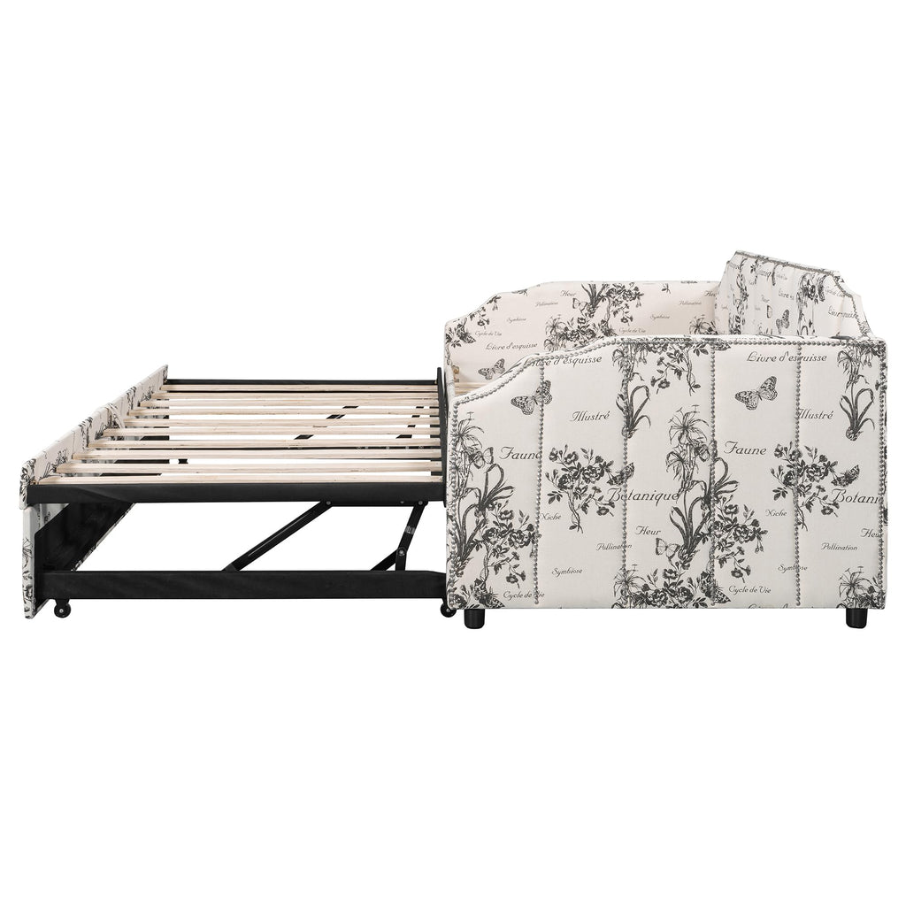 Twin Size Linen Upholstered Daybed with Trundle W931