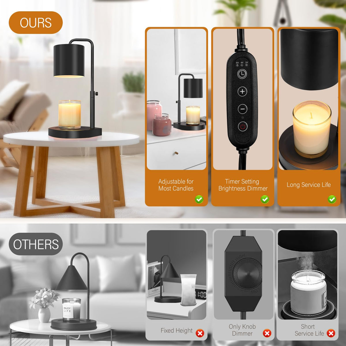 Black Adjustable Height Dimmable Candle Warmer Lamp with Timer P185