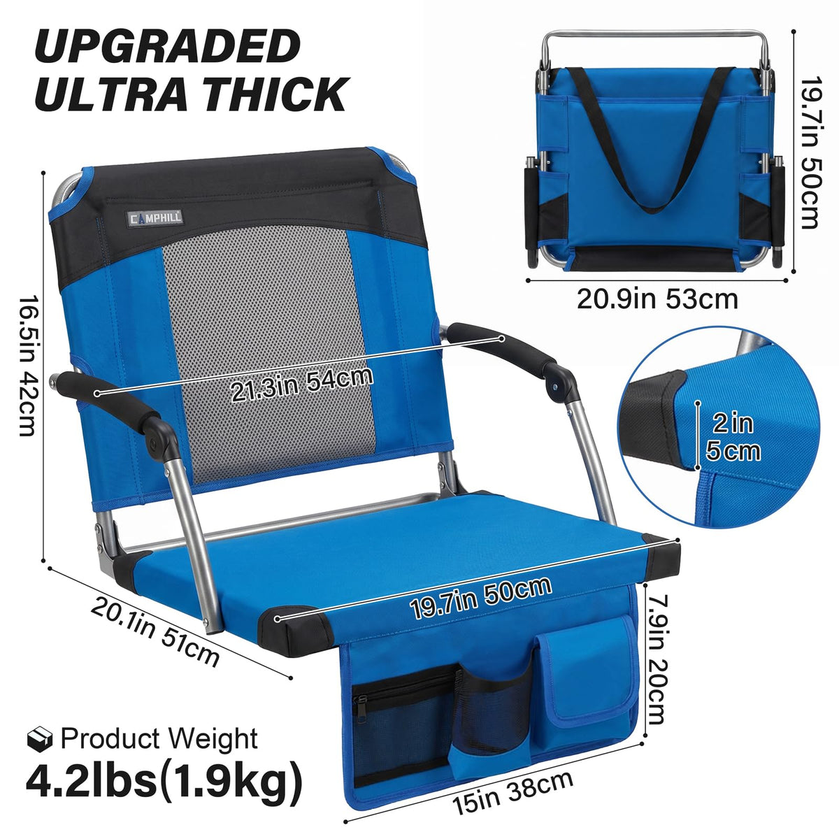 2 Pack Blue Stadium Seats with Back Support & Armrests O23706