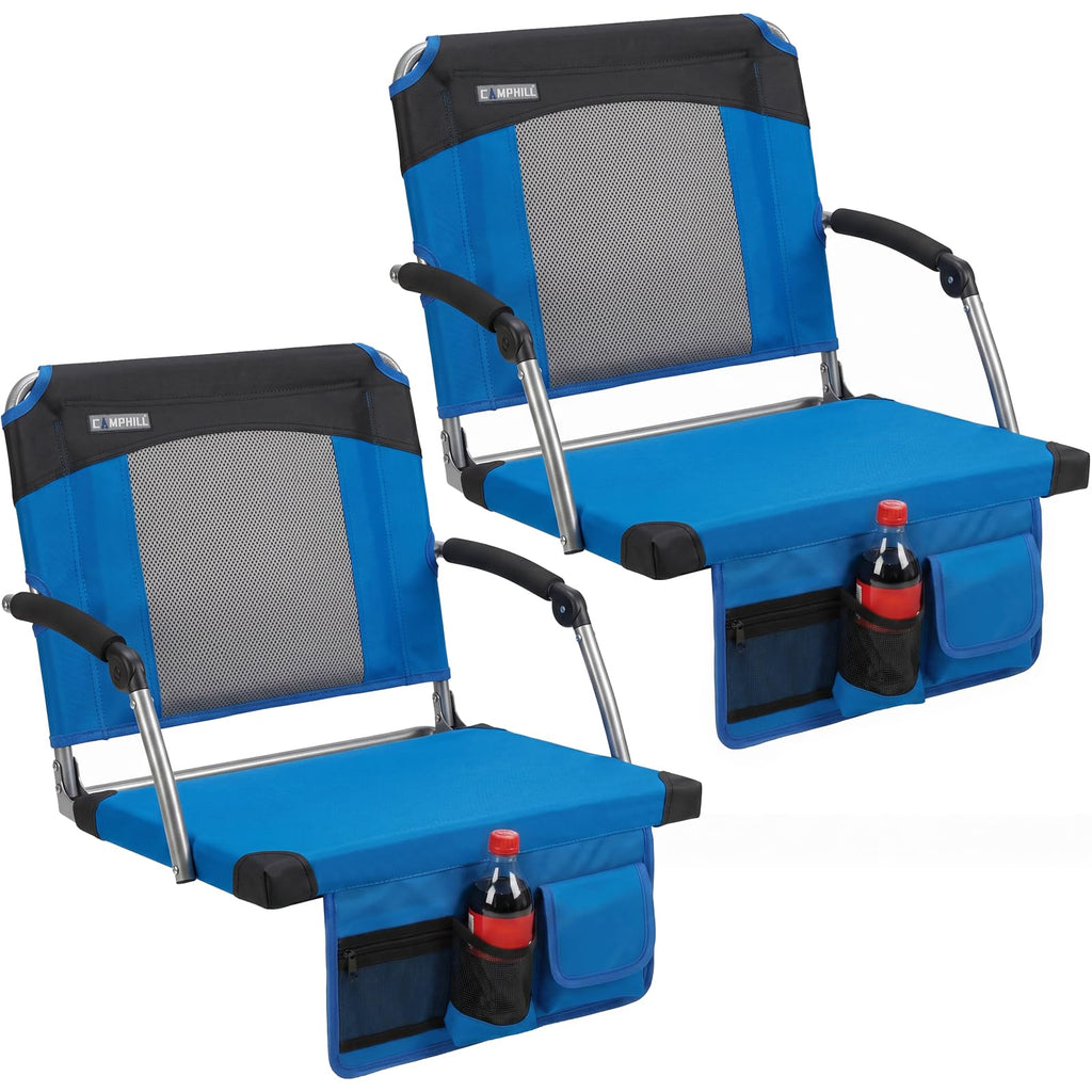 2 Pack Blue Stadium Seats with Back Support & Armrests O23706