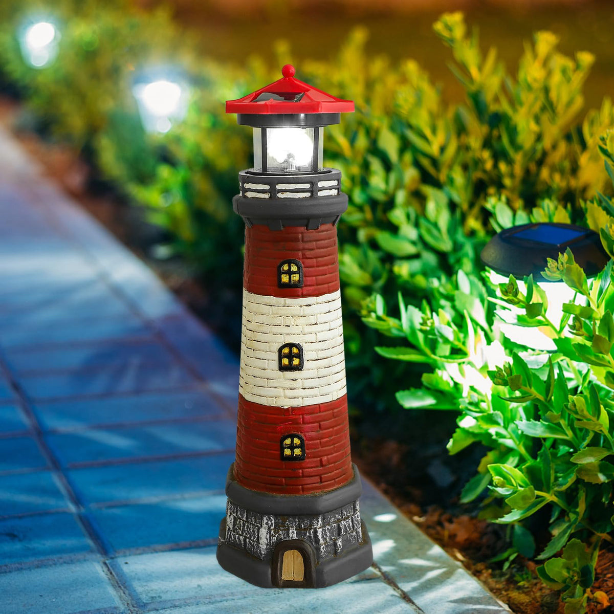 Solar Lighthouse Statue with Solar Light Waterproof Outdoor Decor O902