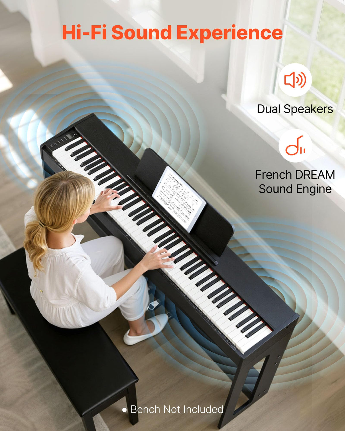 88 Keys Weighted Digital Piano with Furniture Stand and Triple Pedal, Black K33691