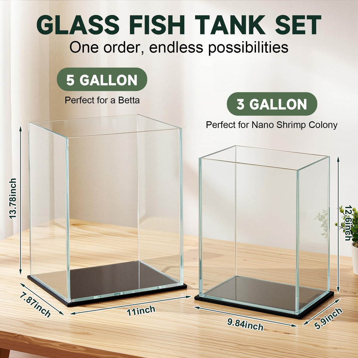 2 Pack Rimless Glass Aquarium Set W956