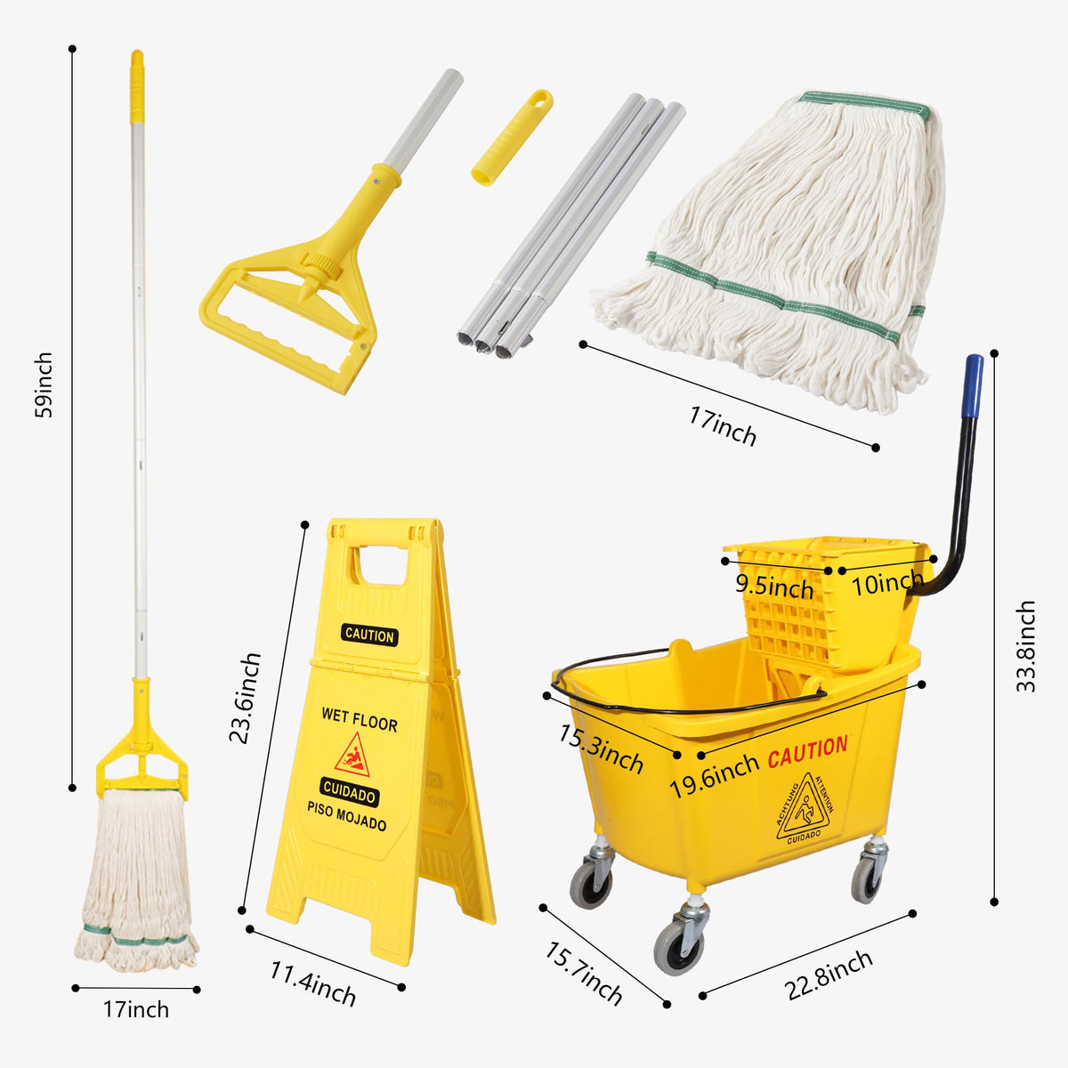 35Qt. Side-Press Mop Bucket and Wringer Combo on Wheels, Yellow J738788
