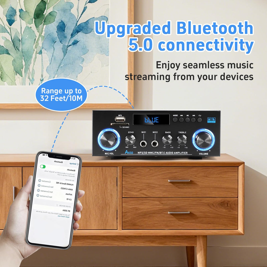 Bluetooth 5.0 2 Channel 400W Stereo Amplifier M488958