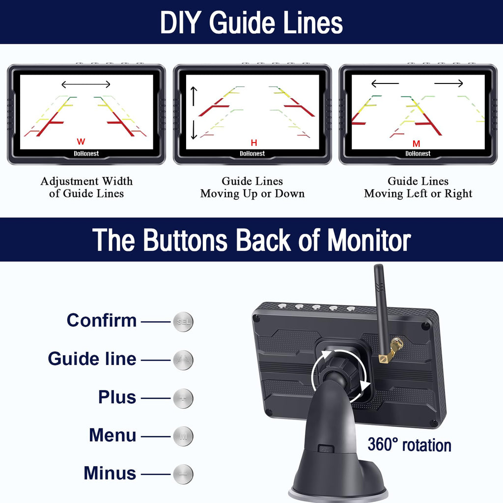 Wireless Solar Magnetic Backup Camera HD 1080P 5'' Monitor Kit Q816246