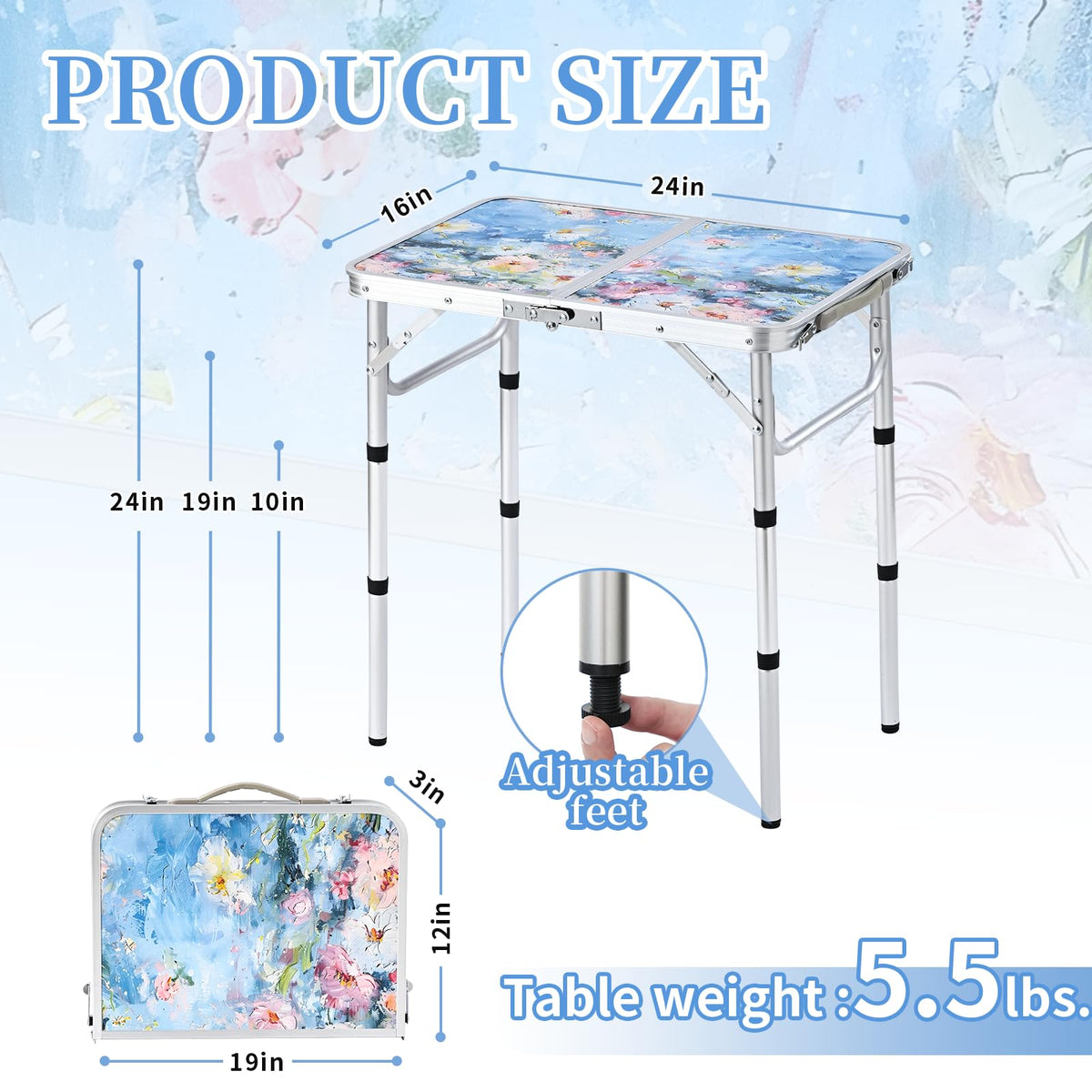 Portable 3 Adjustable Height Folding Outdoor Side Table A349