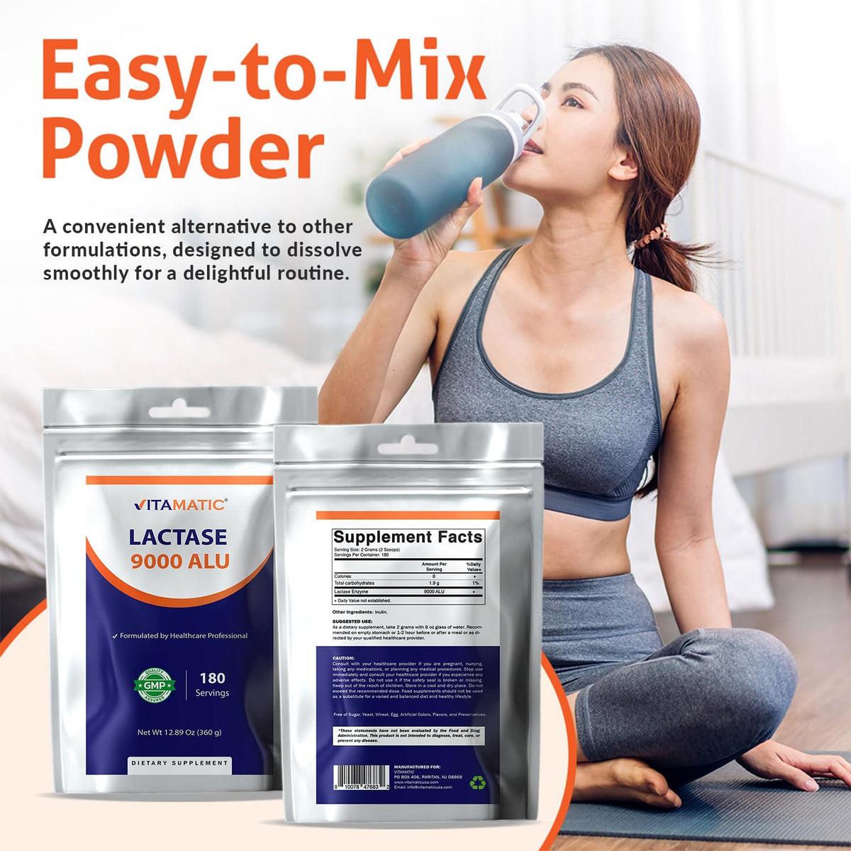 Lactase Enzyme Powder 9000 ALU 180 Servings Non-GMO Gluten Free J137644