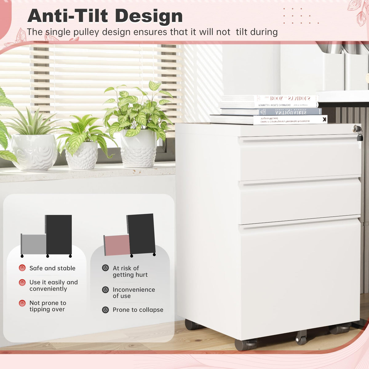 White 3 Drawer Metal Rolling File Cabinet E7210