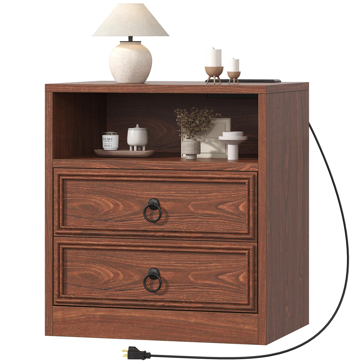 21.7" Wide Cherry Wood Nightstand with 2 Drawers U803234