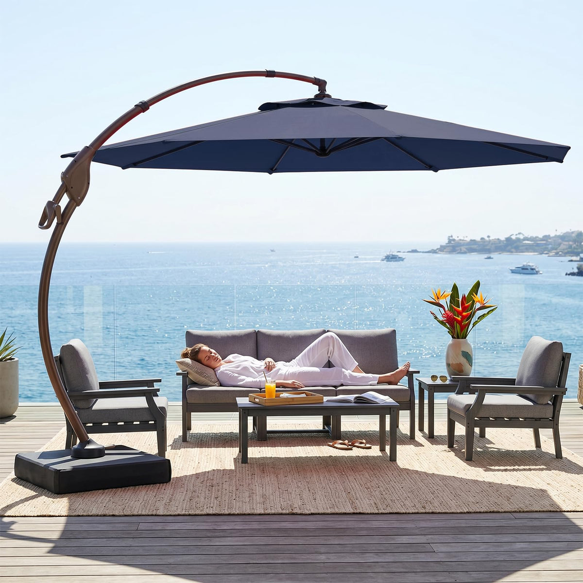 11FT Aluminum Offset Umbrella with Base W2059