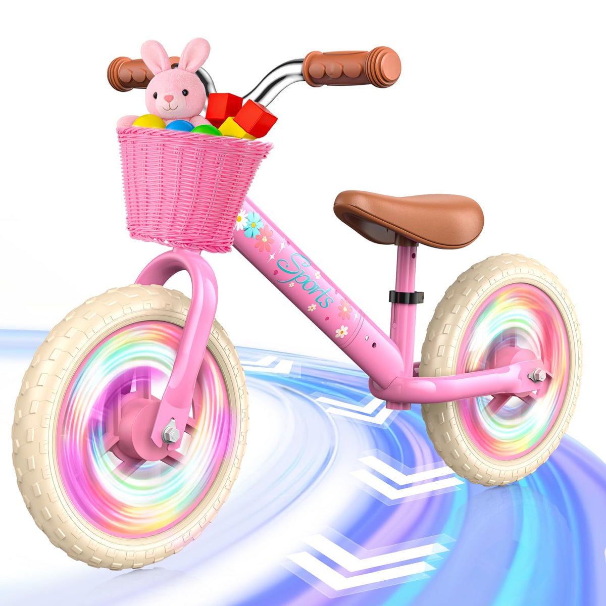 Toddler Balance Bike with Fender, Adjustable Seat/Handlebar, Flat-Free LED Tires H311513