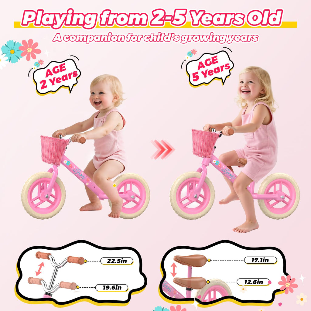Toddler Balance Bike with Fender, Adjustable Seat/Handlebar, Flat-Free LED Tires H311513