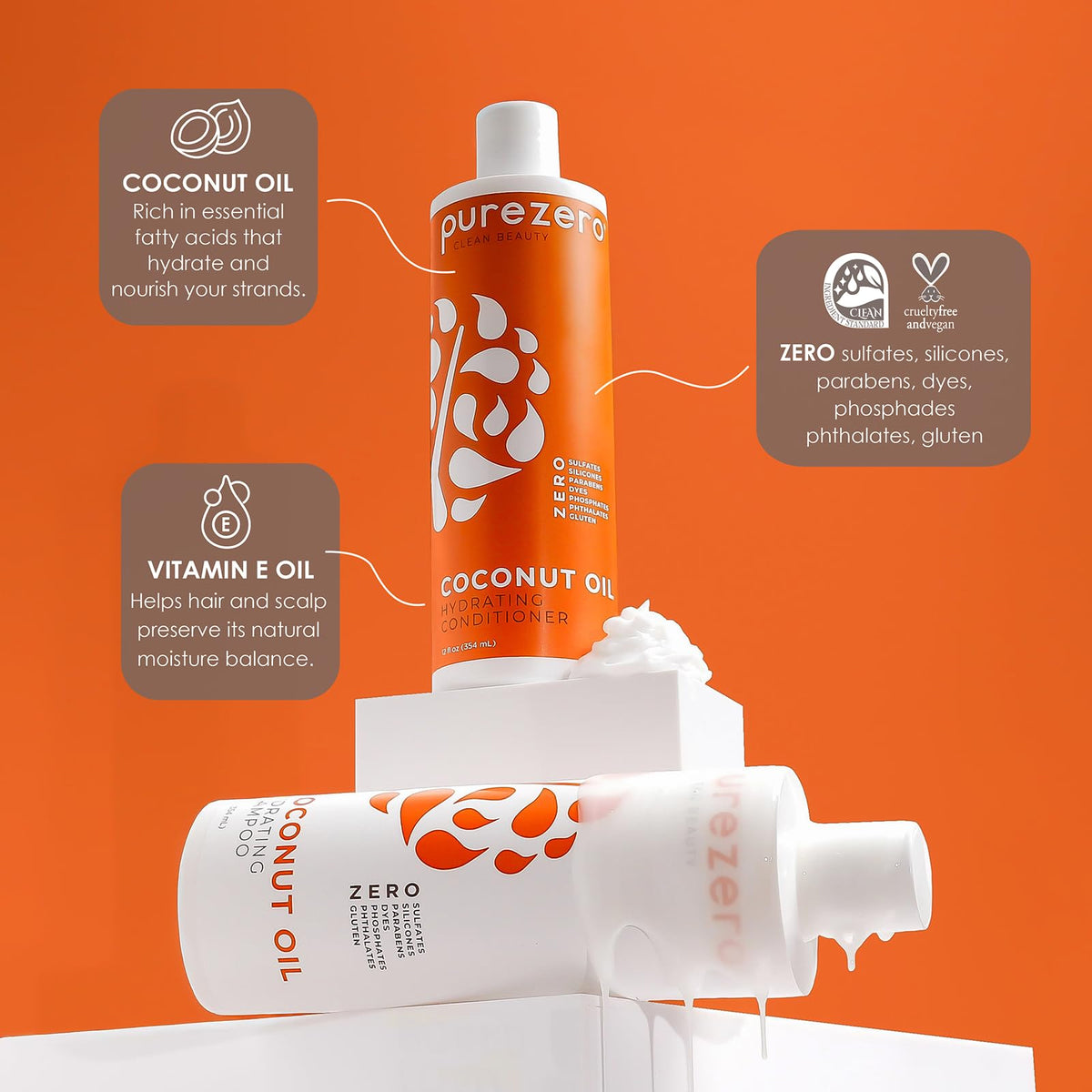Coconut Oil Silicone Free Shampoo & Conditioner Set 2 × 12 oz D50831