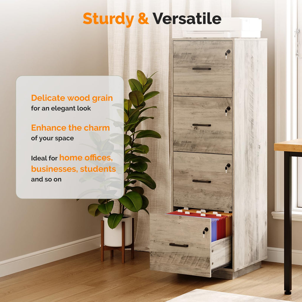 4 Drawer Wood File Cabinet with Lock F26627