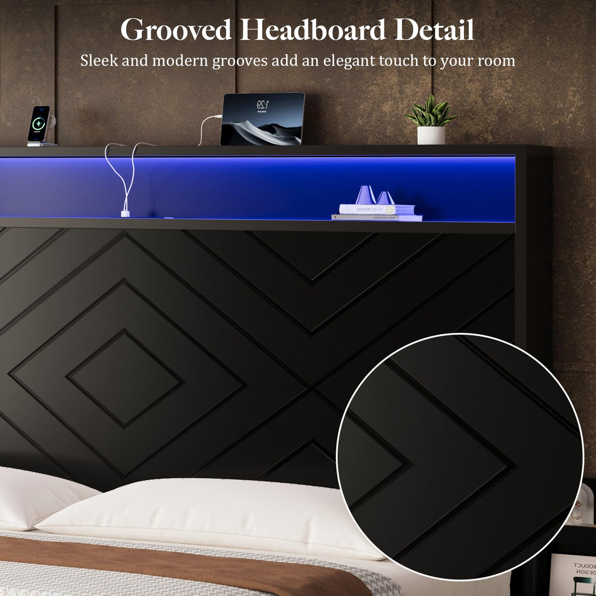 King Size Bed Frame with Tall Headboard T521591