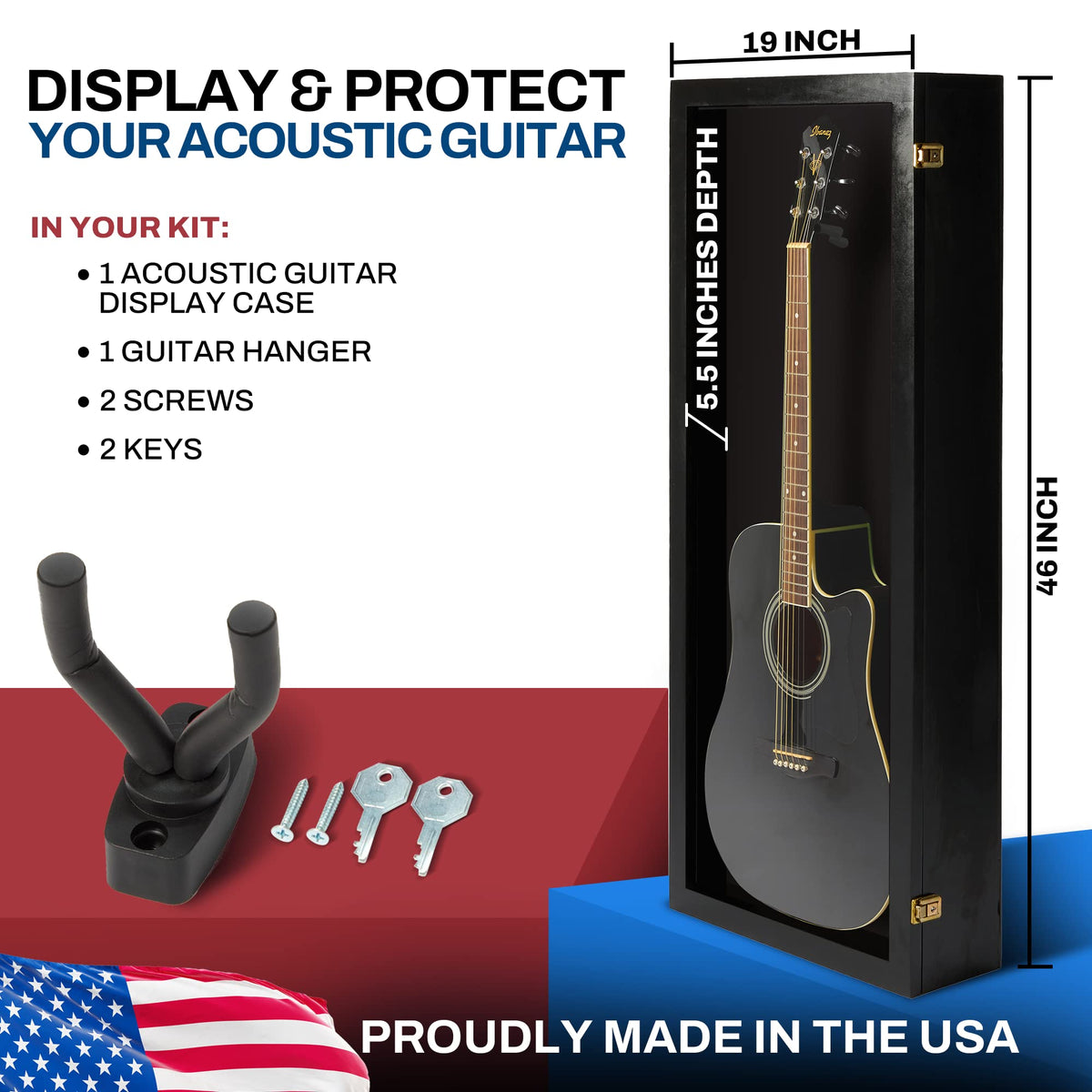 Acoustic Guitar Display Case Wall Mount Black I52124