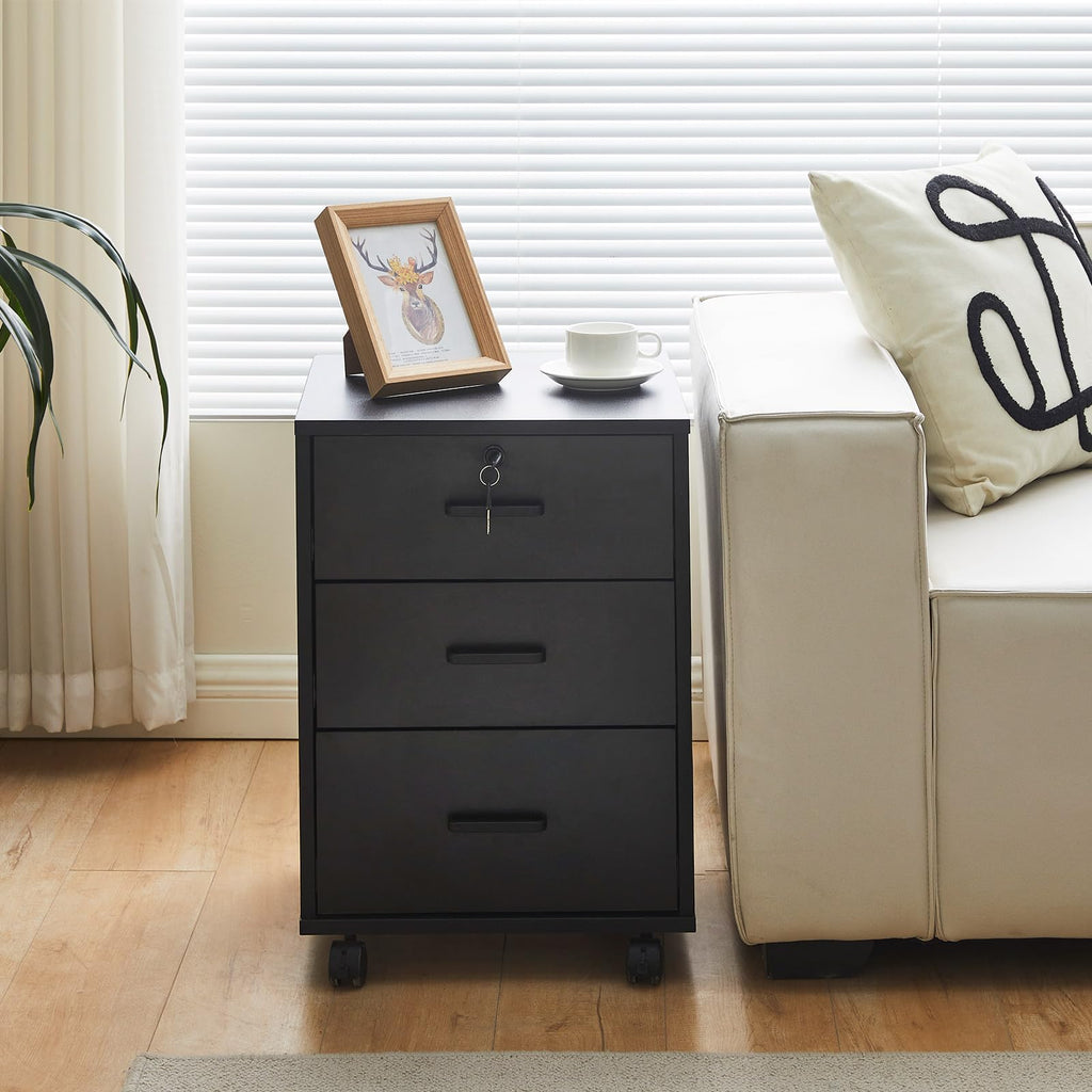 3 Drawer Black File Cabinet with Lock K7741