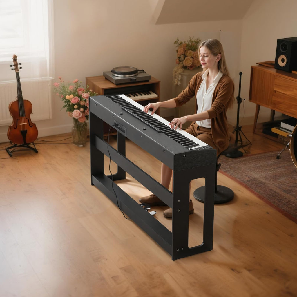 88 Keys Weighted Digital Piano with Furniture Stand and Triple Pedal, Black K33691