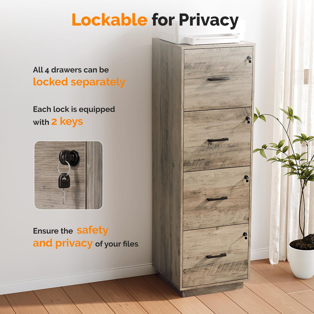 4 Drawer Wood File Cabinet with Lock F26627