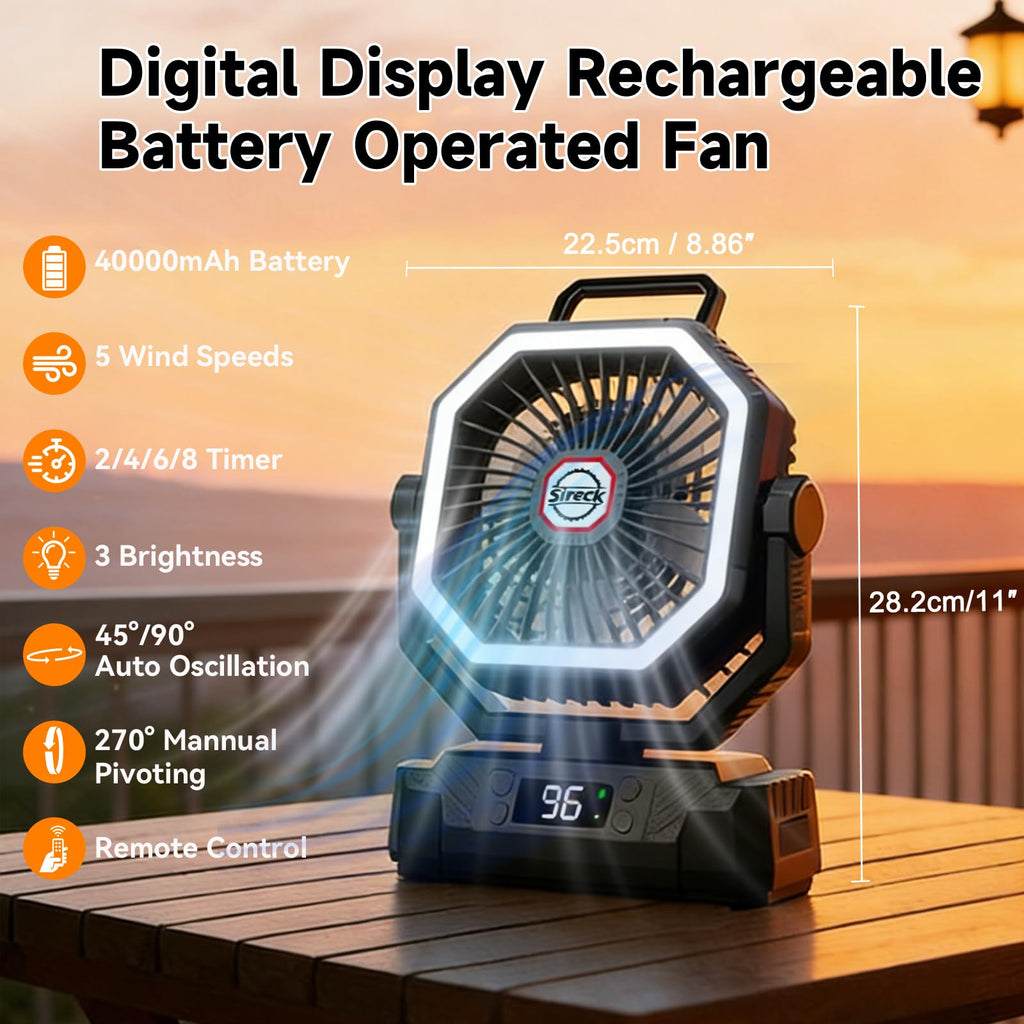 Black 10-Inch 40000mAh Portable Camping Fan C6910