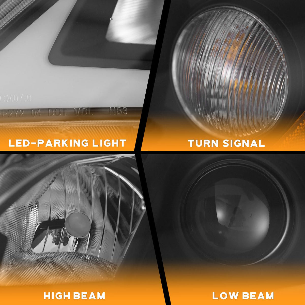 Black Headlight Assembly with Sequential Turn Signal Left+Right Pair Z6039
