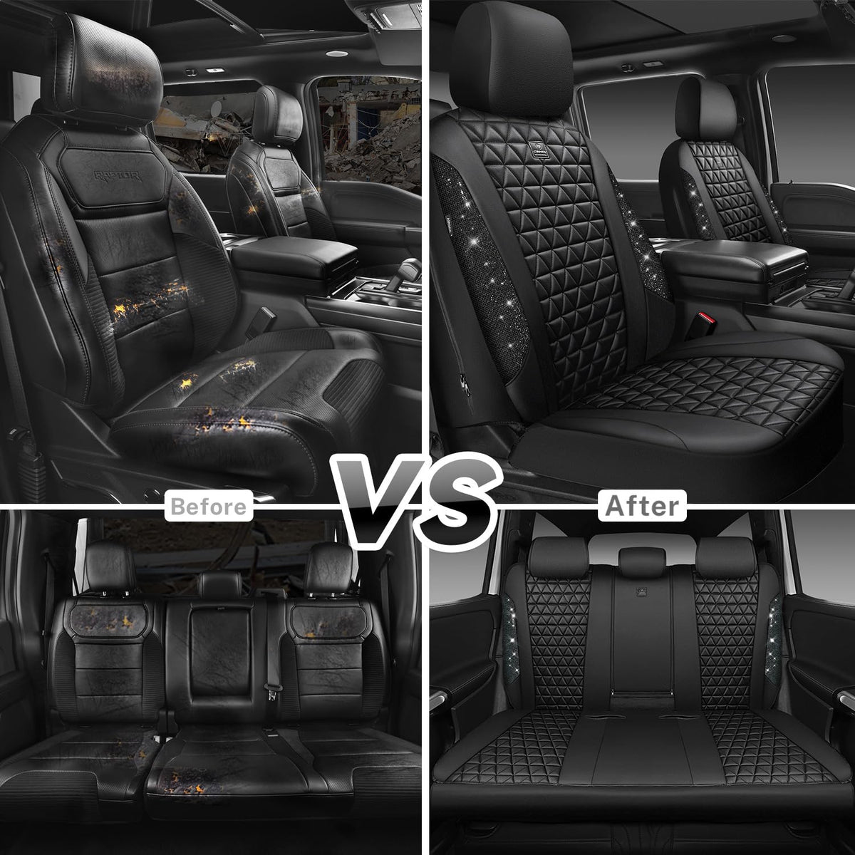 Black Leather Car Seat Covers Full Set C728776