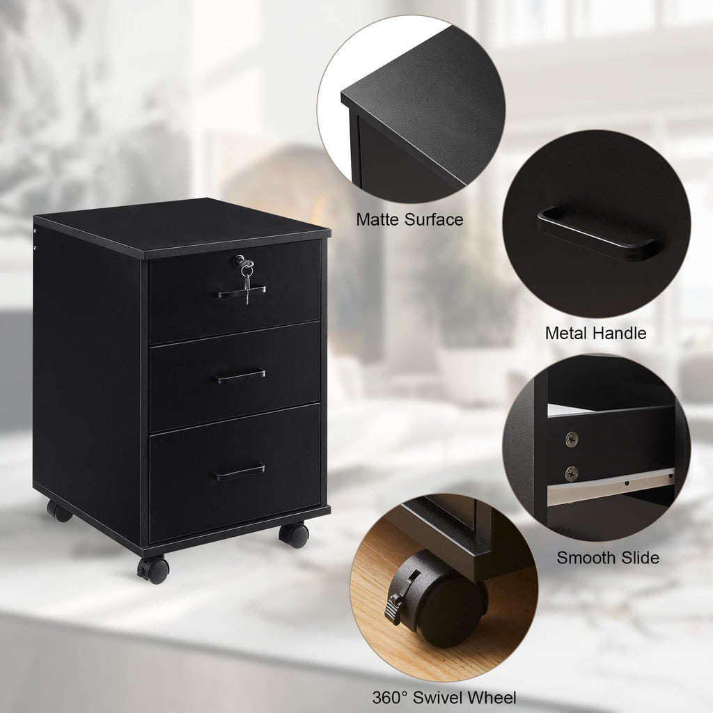 3 Drawer Black File Cabinet with Lock K7741