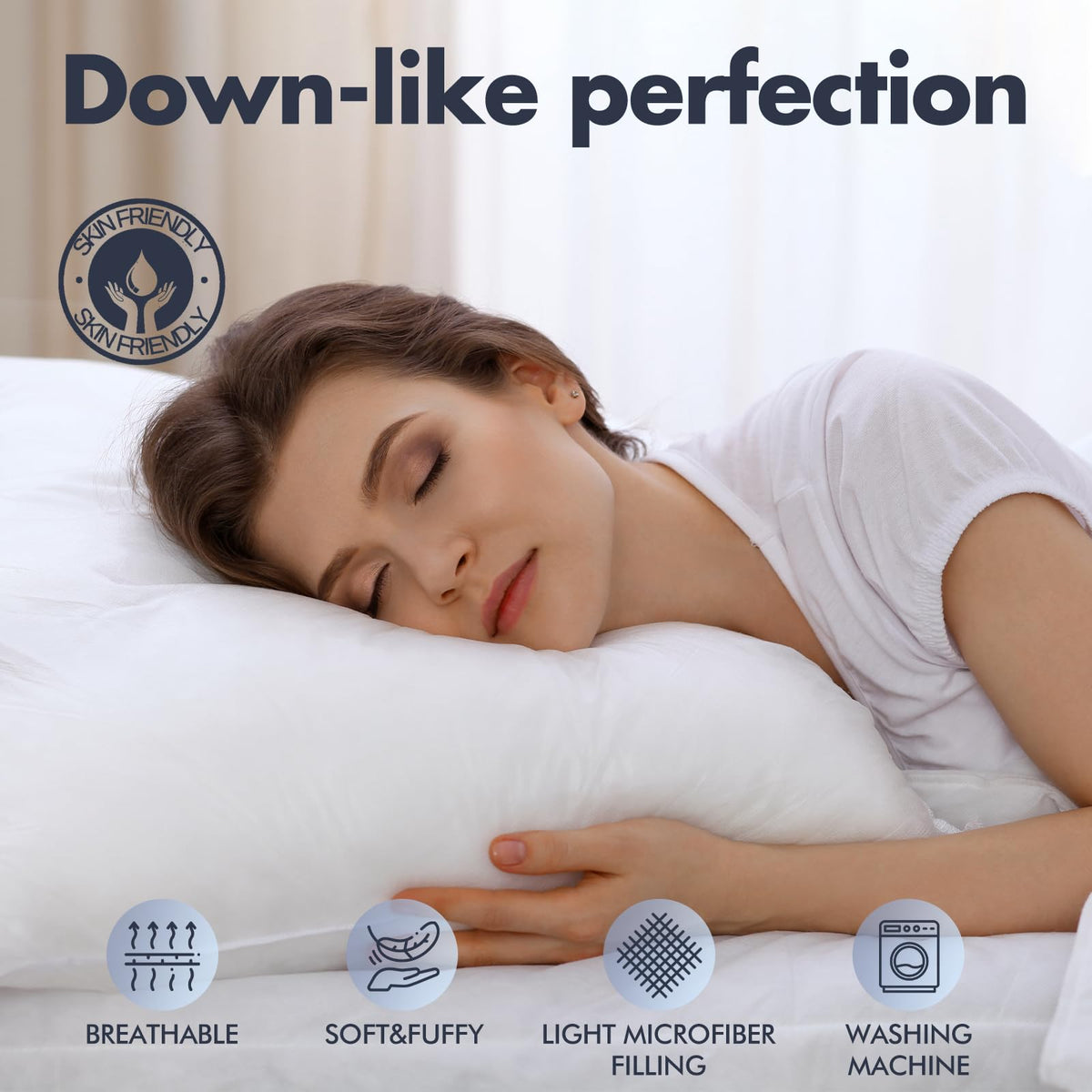 Soft Fluffy Queen Size Bed Pillows Set of 2 Cotton Cover M267