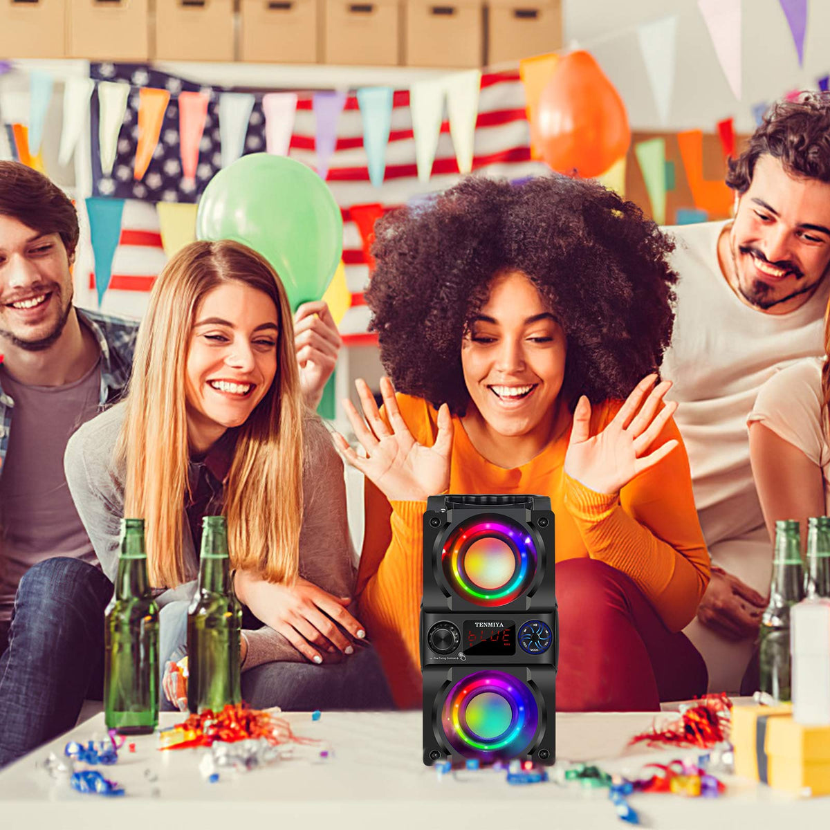 40W Portable Bluetooth Speaker with Lights and FM Radio L8579