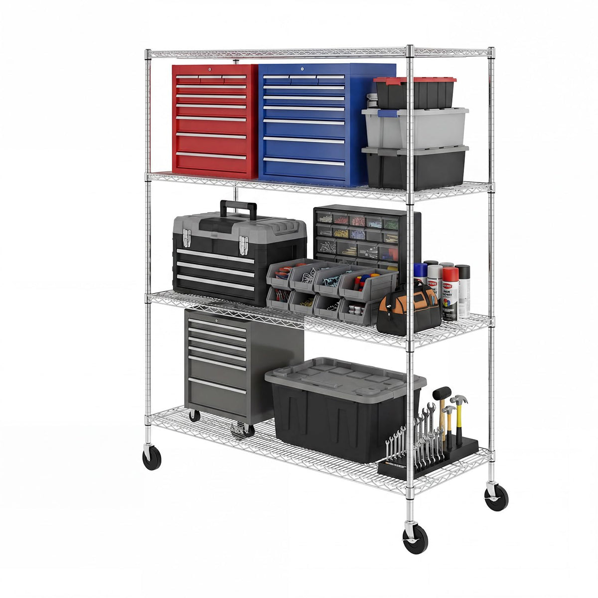 4-Tier Heavy Duty Steel Wire Rack with Wheels S657563