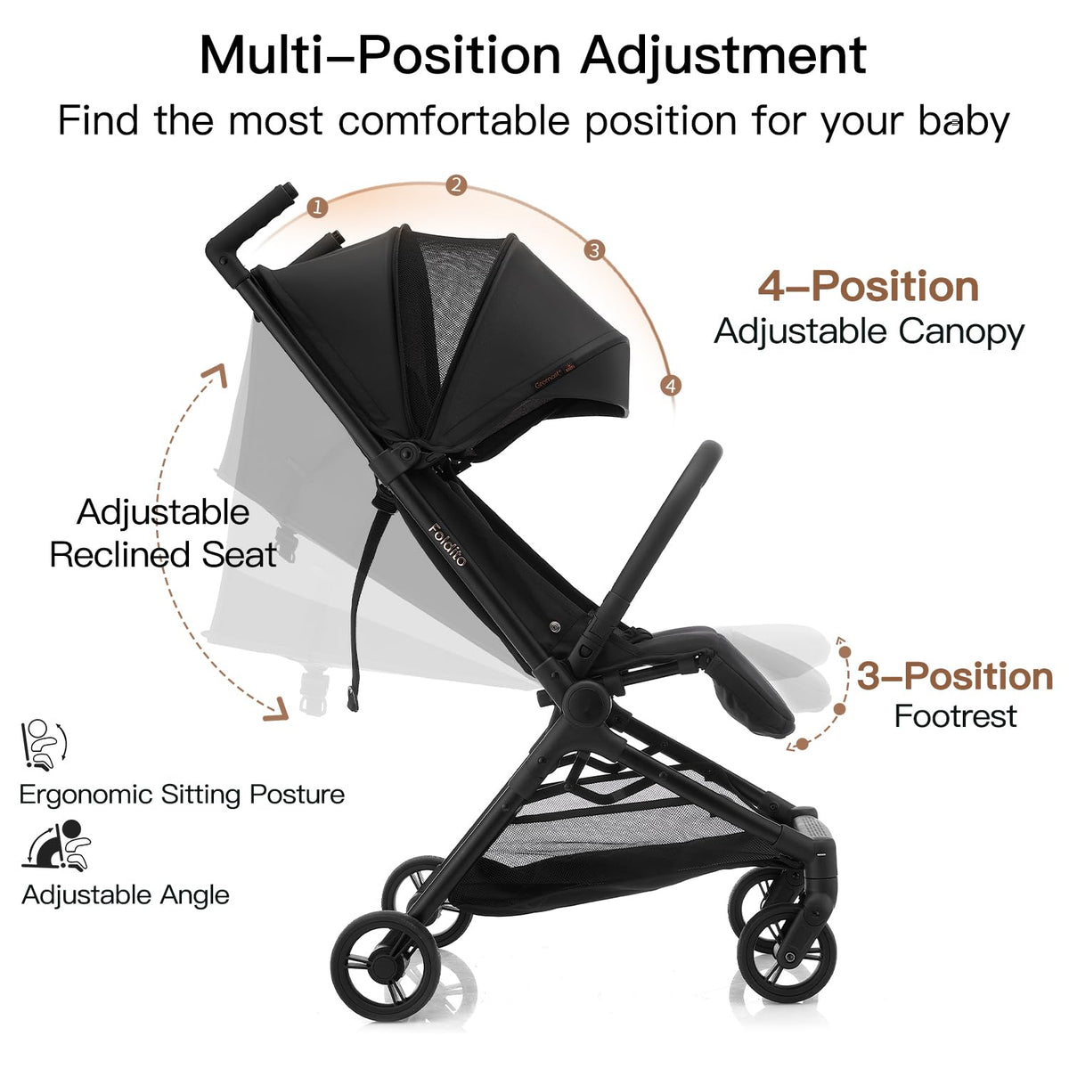 Ultra Compact Lightweight 9.9 lbs Black Travel Stroller V138