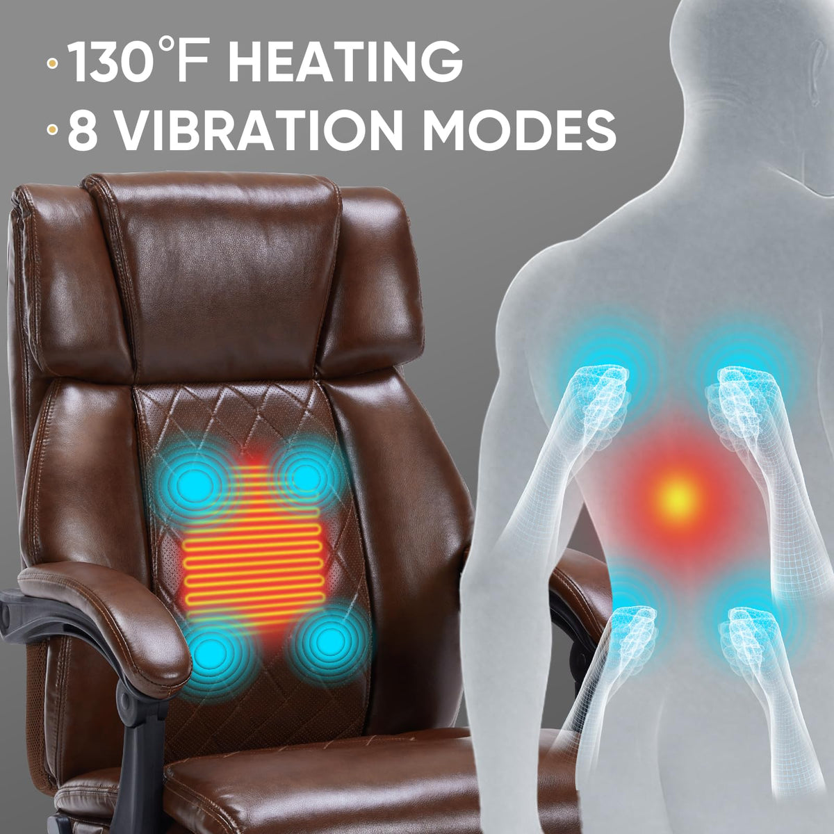Brown Heated Massage Reclining Leather Office Chair with Foot Rest X162447