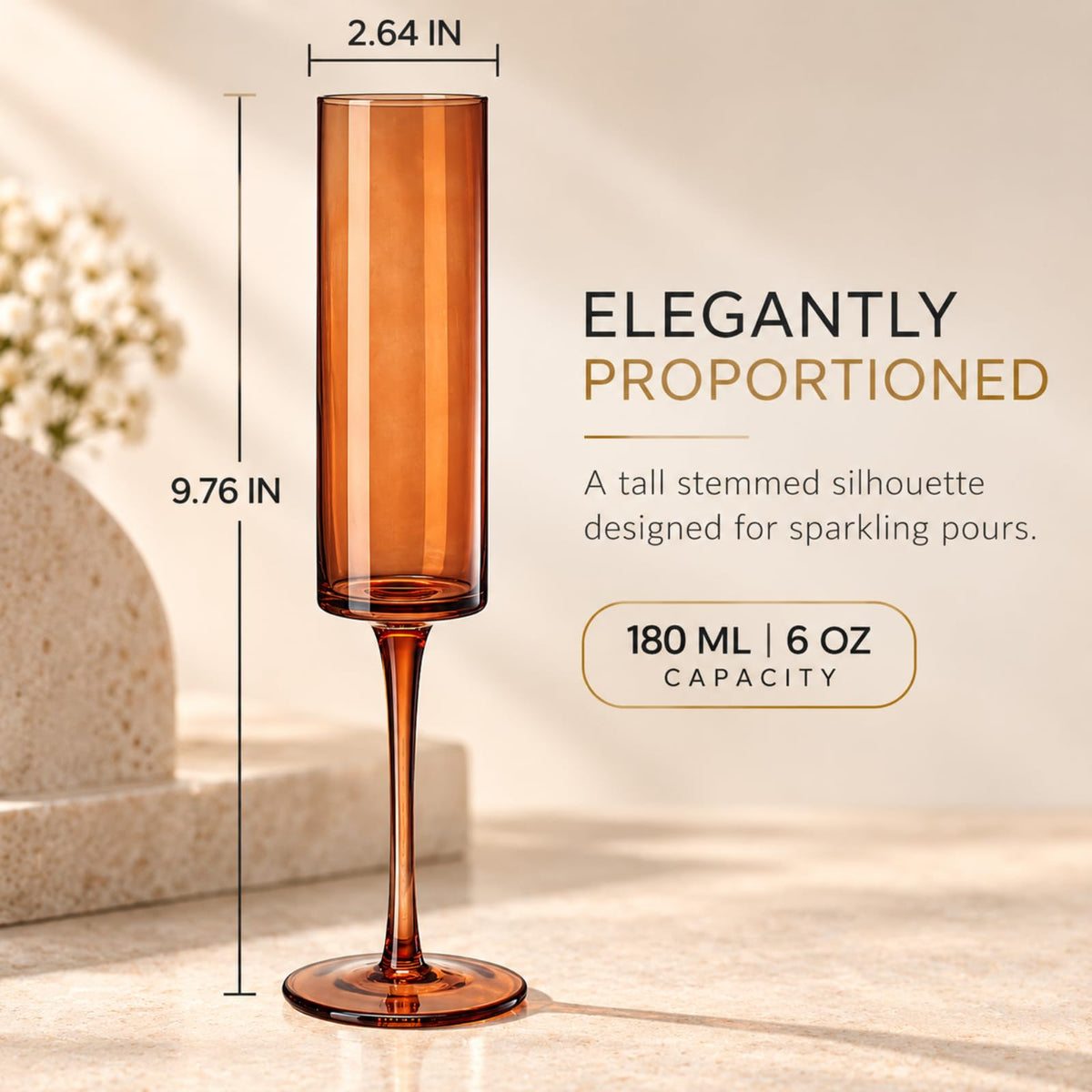 Set of 6 Amber Textured Glass Champagne Flute 6oz E977949