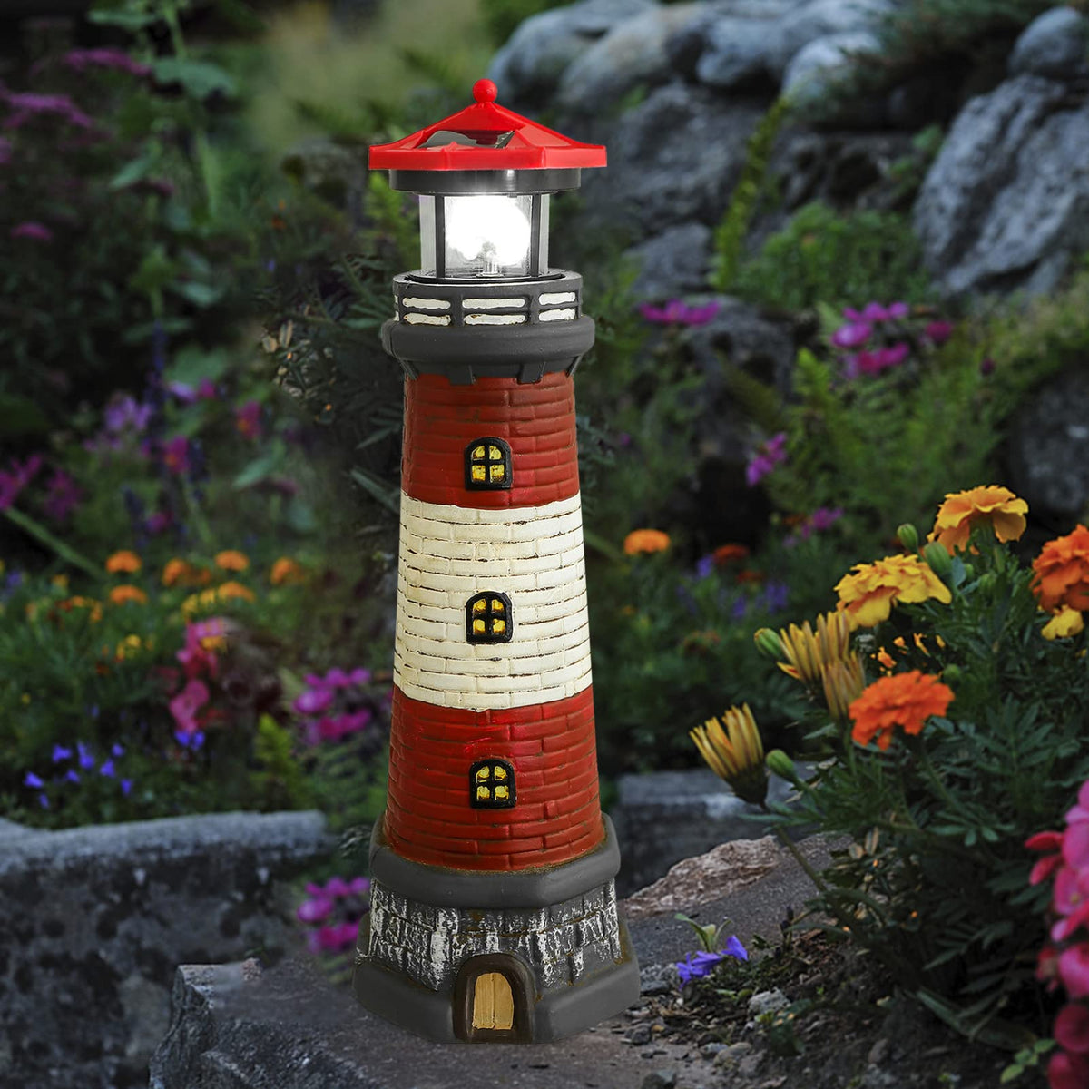 Solar Lighthouse Statue with Solar Light Waterproof Outdoor Decor O902
