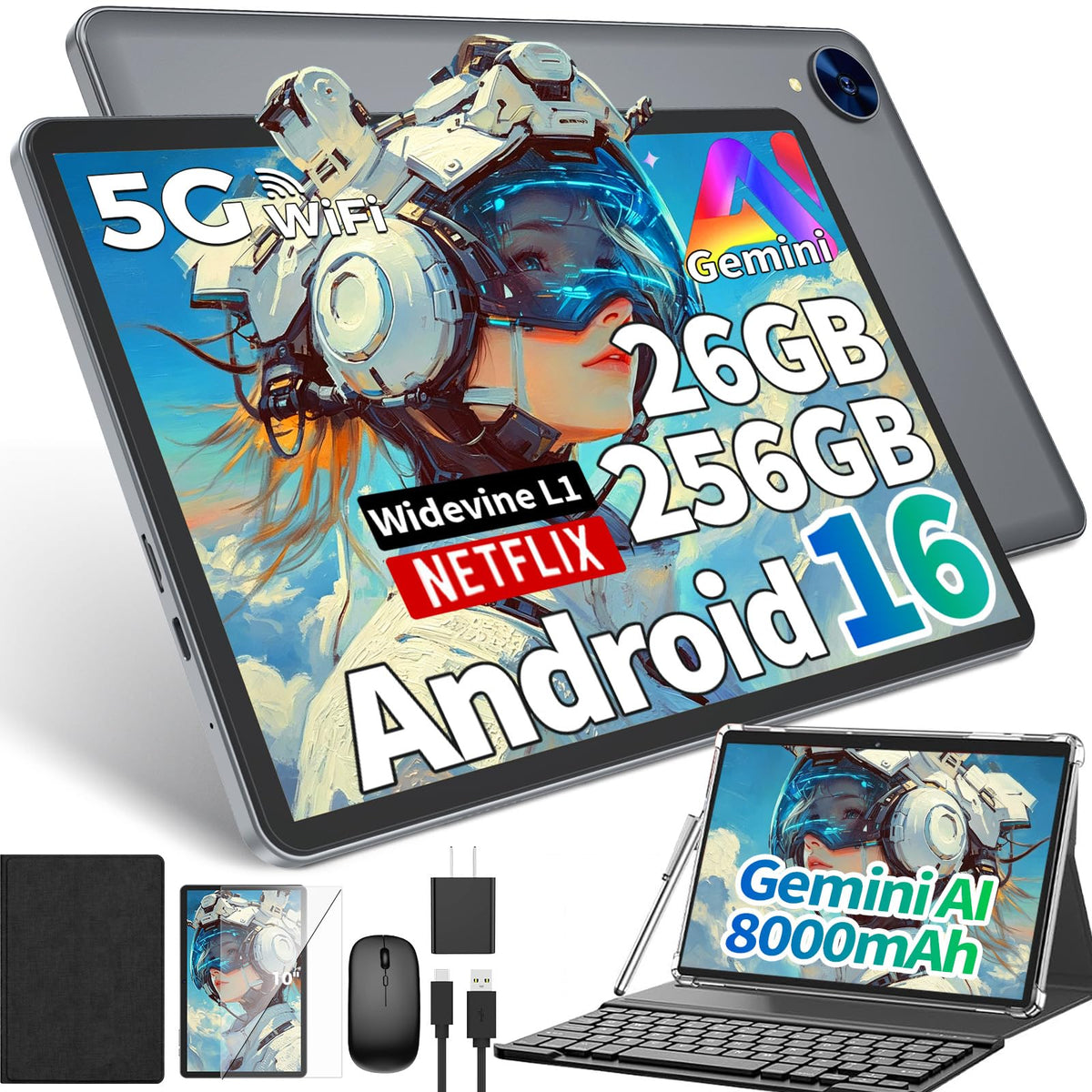 10 inch Android 16 Tablet with Black Case B40729