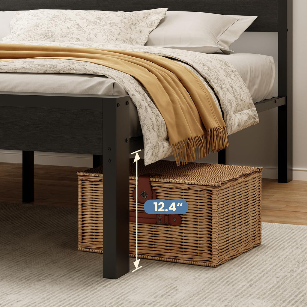 14 Inch Twin Size Metal Bed Frame with Wood Headboard I994
