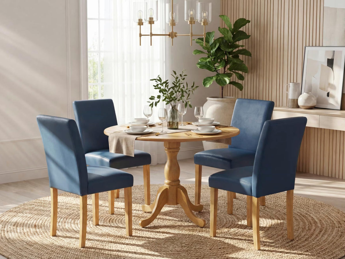 5 Piece Oak Dining Set with Dropleaf Table and 4 Blue Chairs B272127