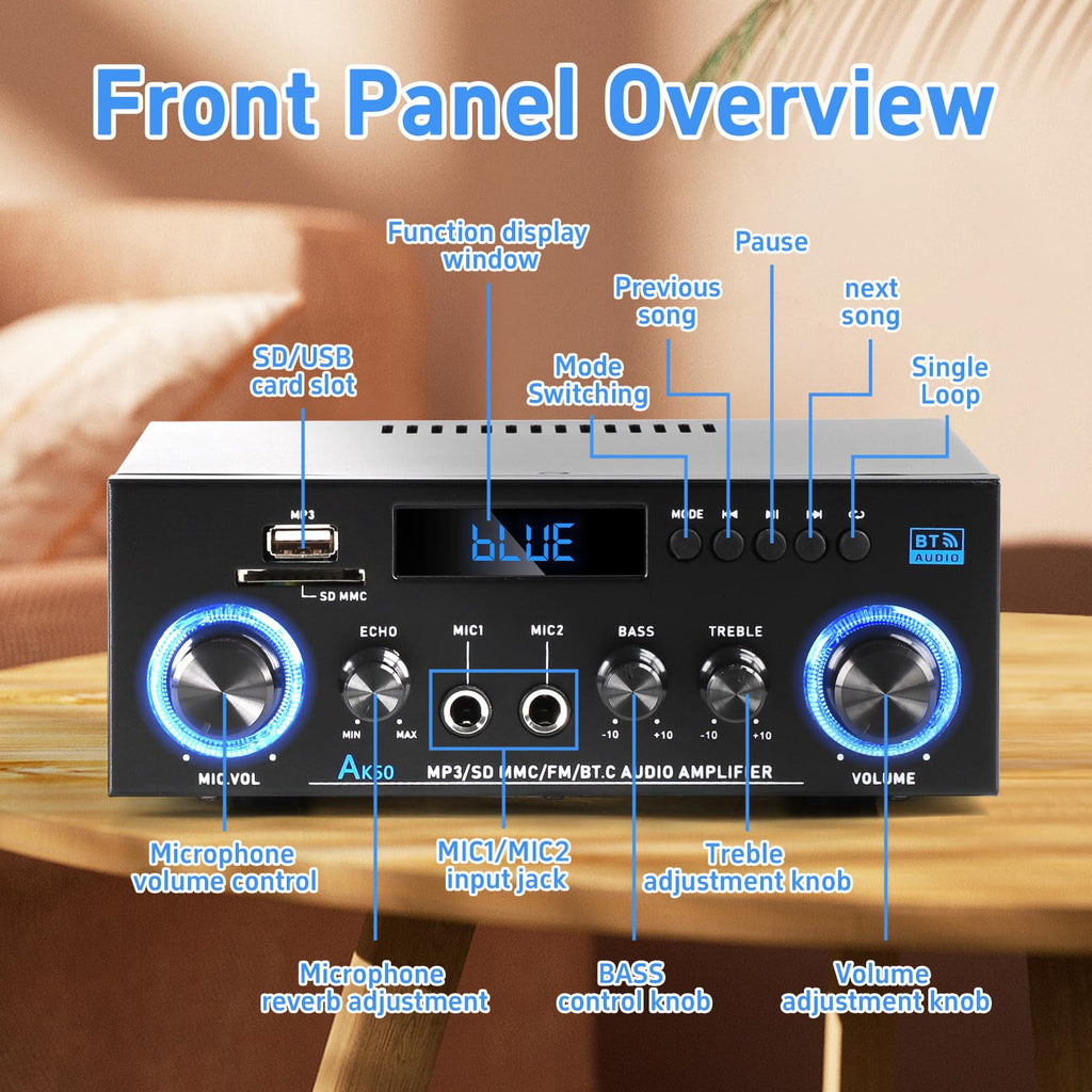Bluetooth 5.0 2 Channel 400W Stereo Amplifier M488958