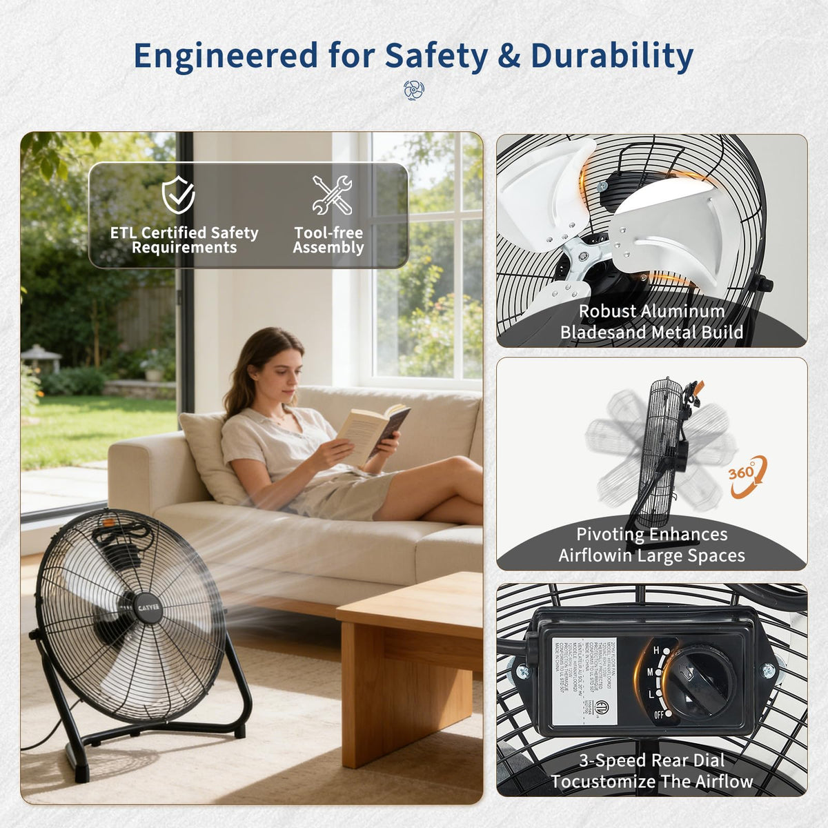 20 Inch High Velocity 3 Speeds Portable Floor Fan J6480
