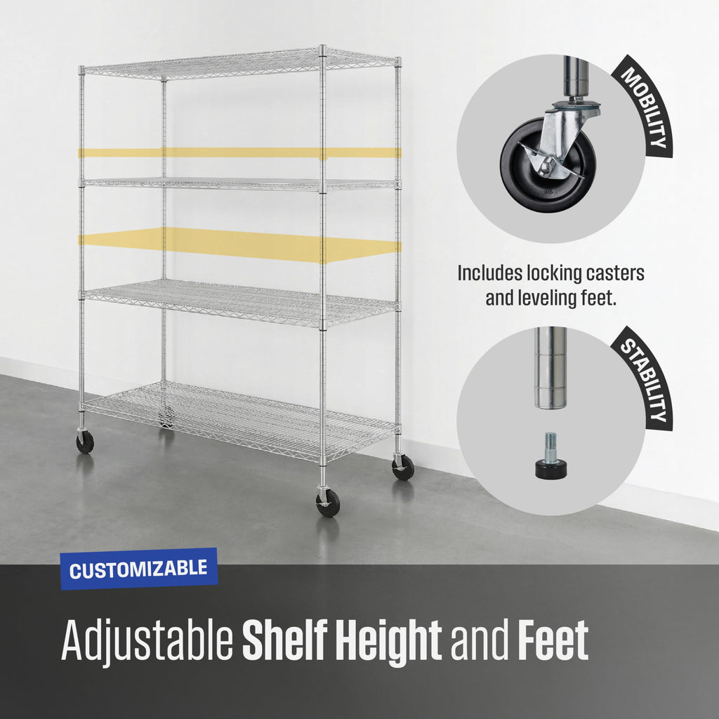 4-Tier Heavy Duty Steel Wire Rack with Wheels S657563
