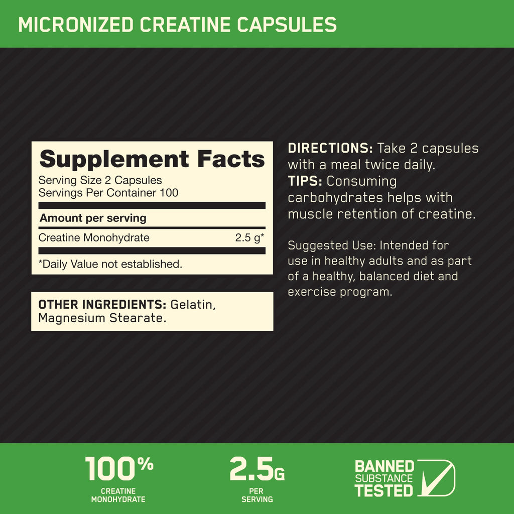 Micronized Creatine Monohydrate Capsules, 200 Ct K308875