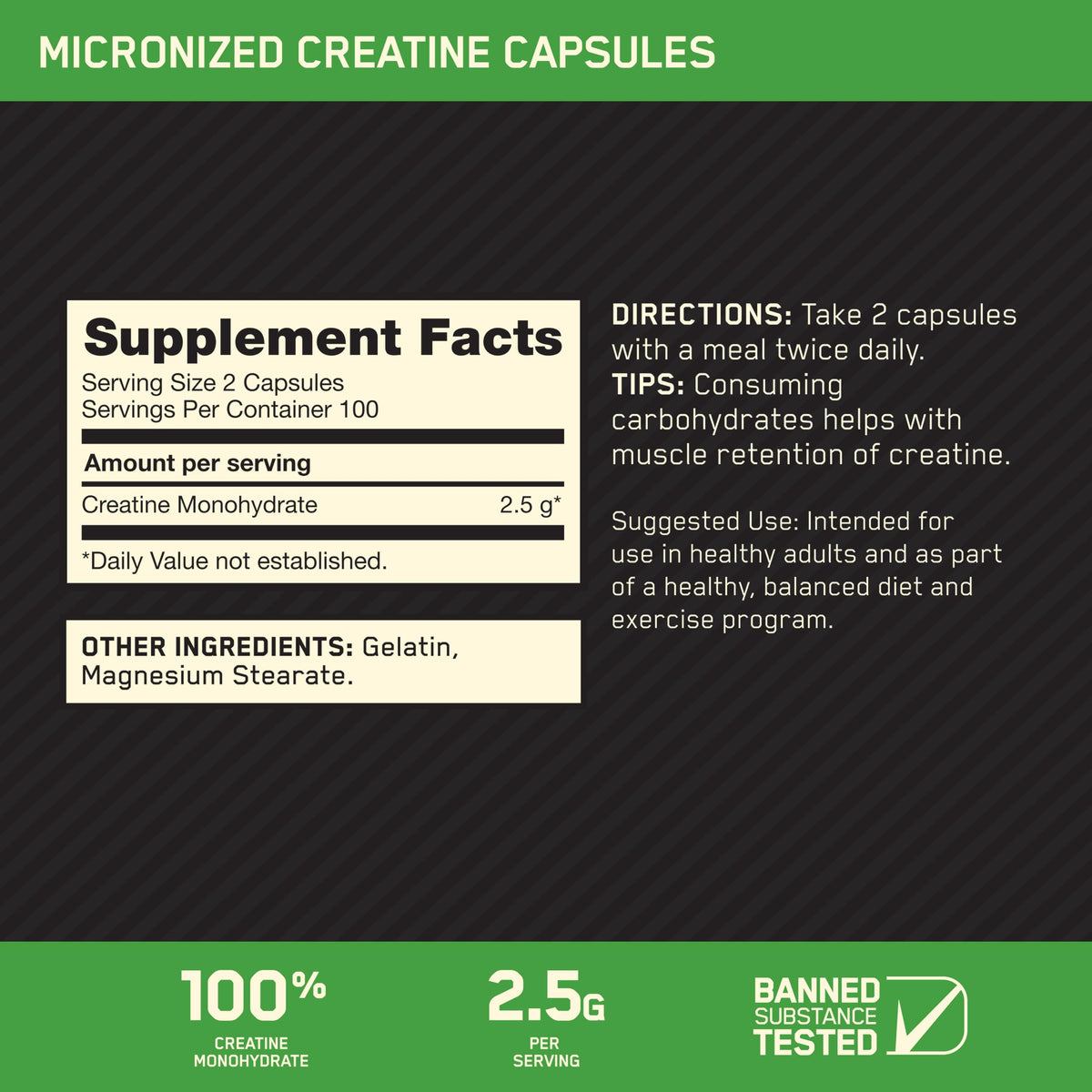 Micronized Creatine Monohydrate Capsules, 200 Ct K308875